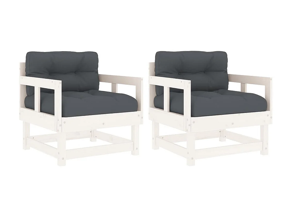 lot de 2 Chaises de jardin avec coussins blanc bois de pin massif PWRS78868