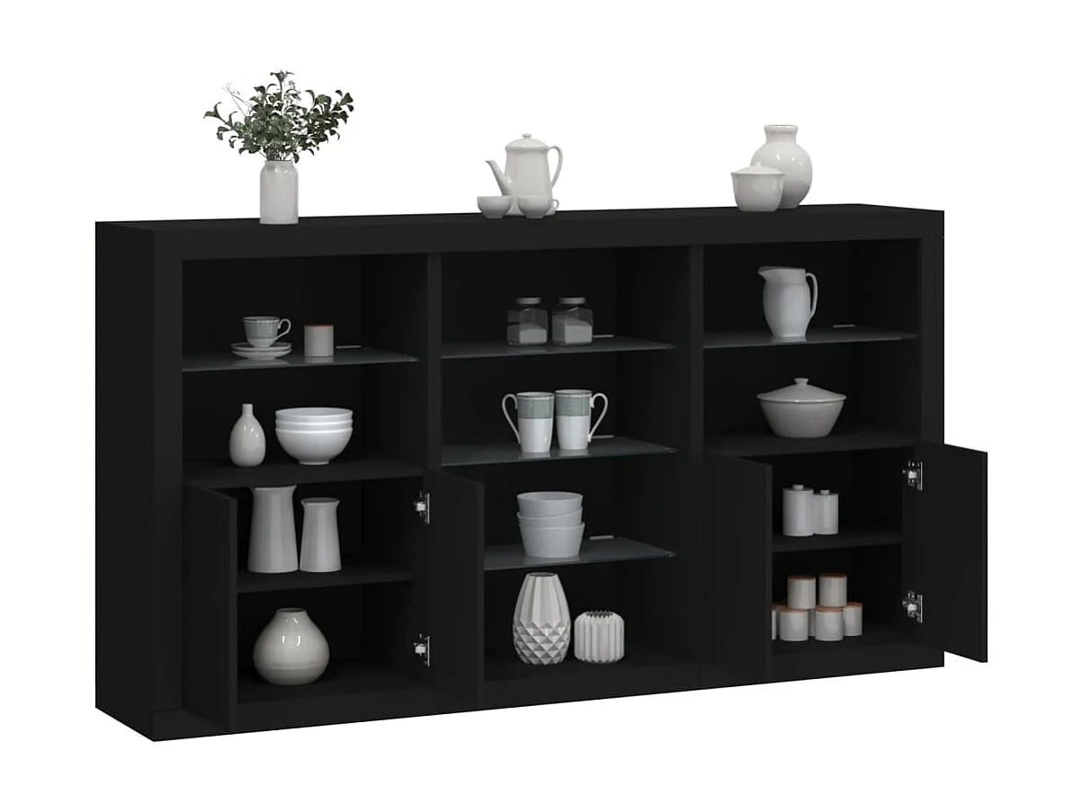 Sideboard mit LED-Leuchten Anrichte Schwarz 181,5x37x100 cm -RM54902