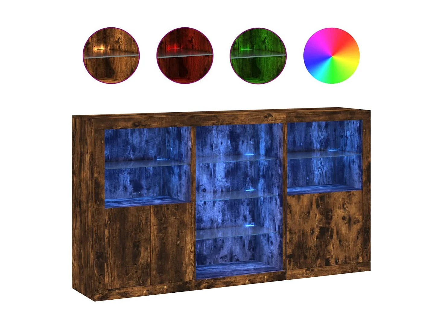 Sideboard mit LED-Leuchten Anrichte Räuchereiche 181,5x37x100 cm -RM40280