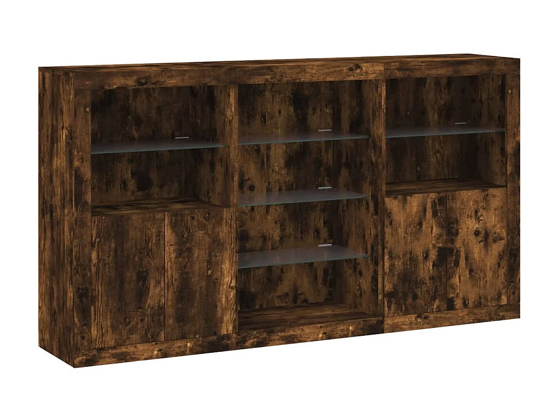 Sideboard mit LED-Leuchten Anrichte Räuchereiche 181,5x37x100 cm -RM40280