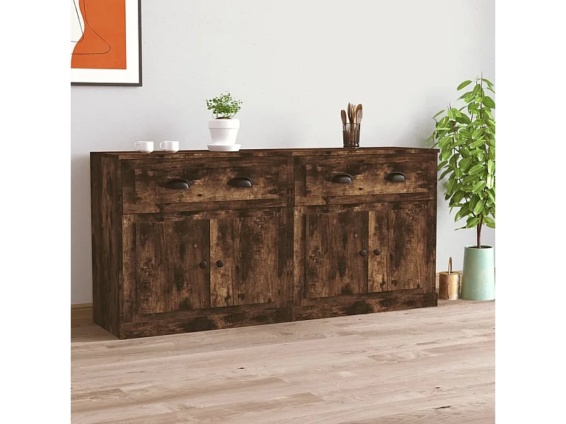 Sideboards im 2er-Set Lowboards Räuchereiche Holzwerkstoff -RM44341