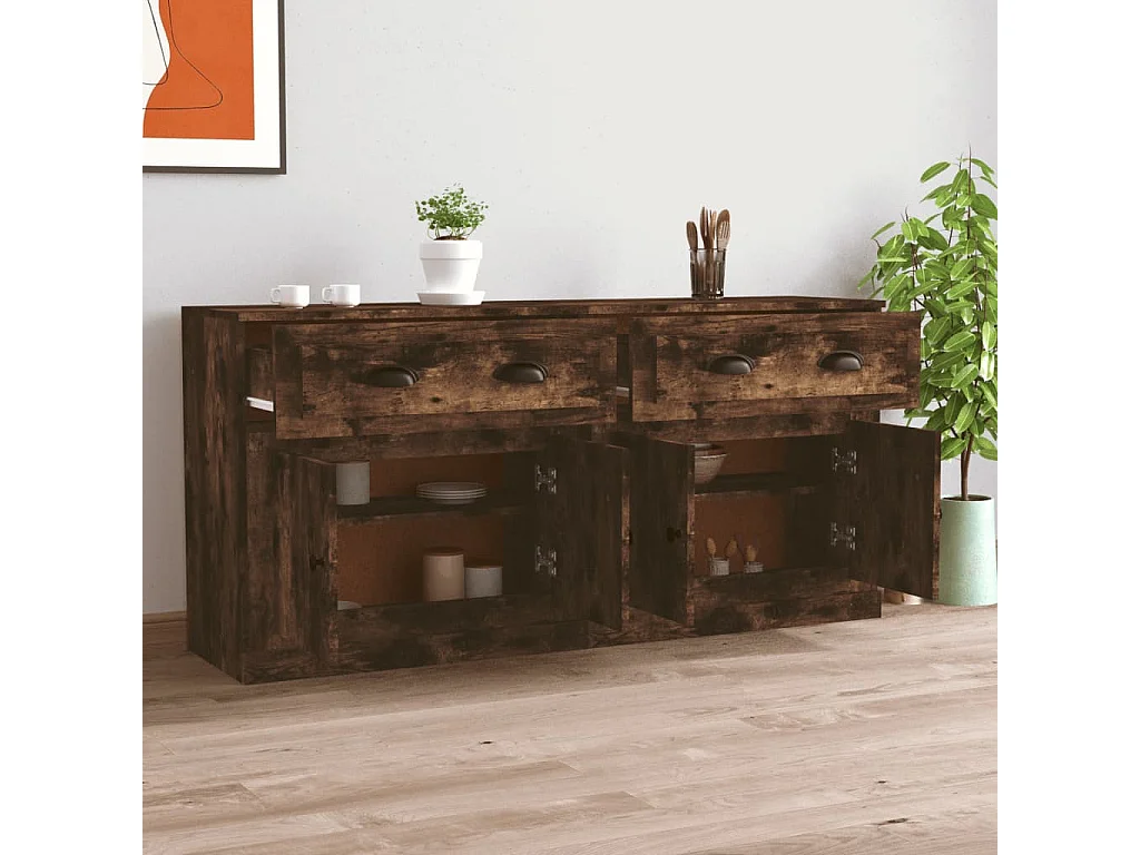 Sideboards im 2er-Set Lowboards Räuchereiche Holzwerkstoff -RM44341
