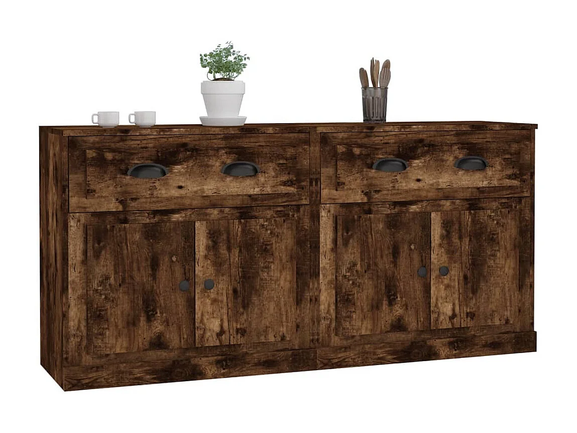 Sideboards im 2er-Set Lowboards Räuchereiche Holzwerkstoff -RM44341
