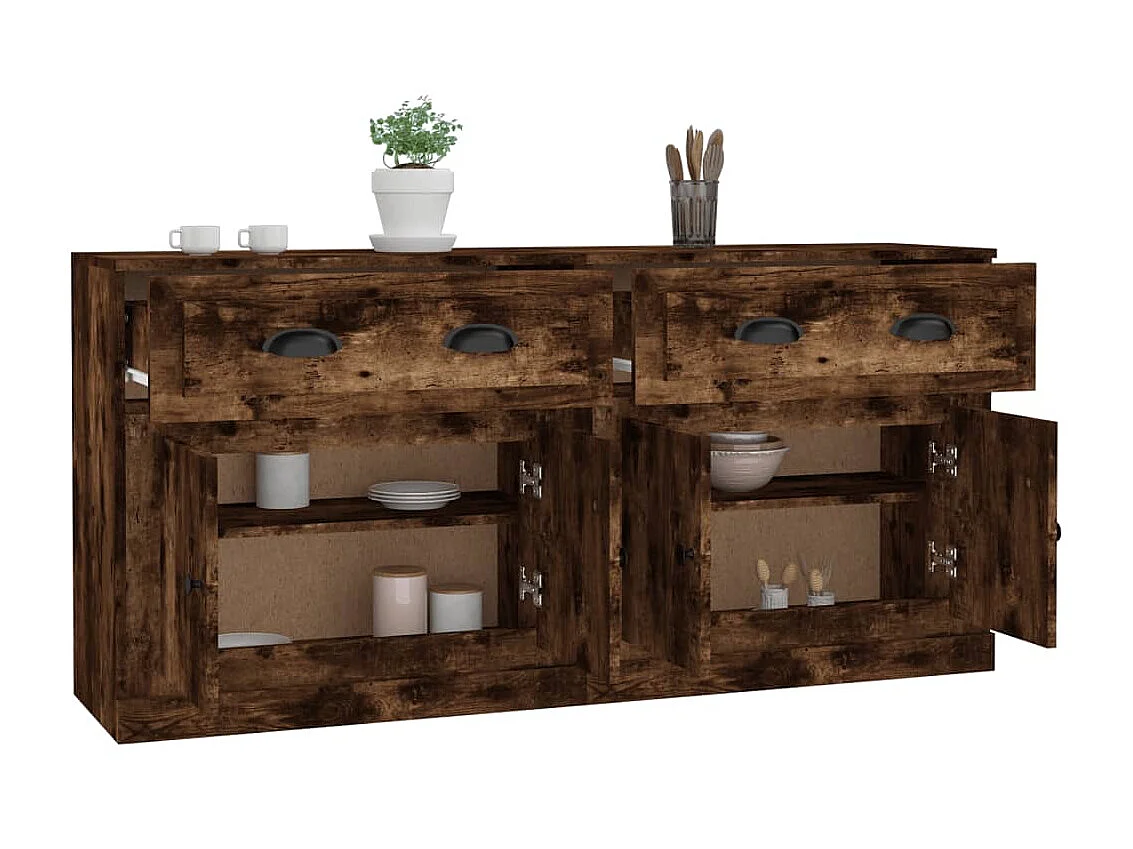 Sideboards im 2er-Set Lowboards Räuchereiche Holzwerkstoff -RM44341