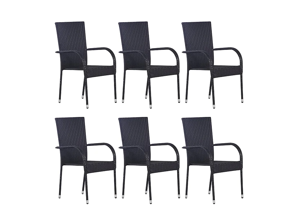 Chaises empilables d'extérieur 6 pcs Résine tressée Noir SEF29944