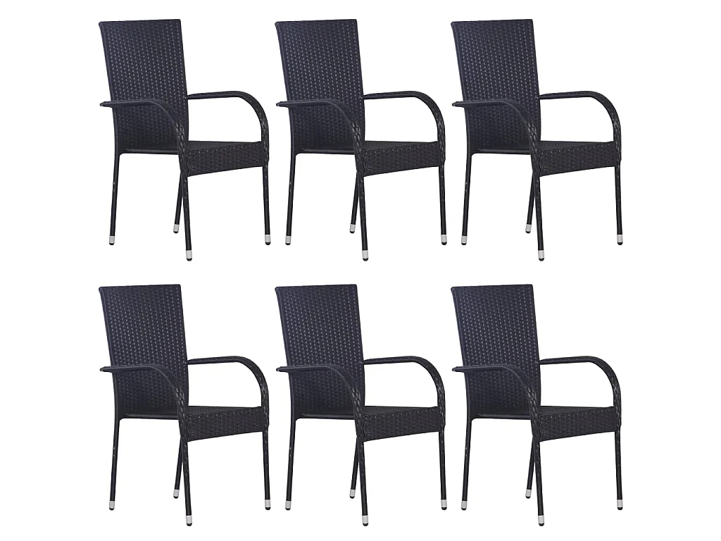Chaises empilables d'extérieur 6 pcs Résine tressée Noir SEF29944