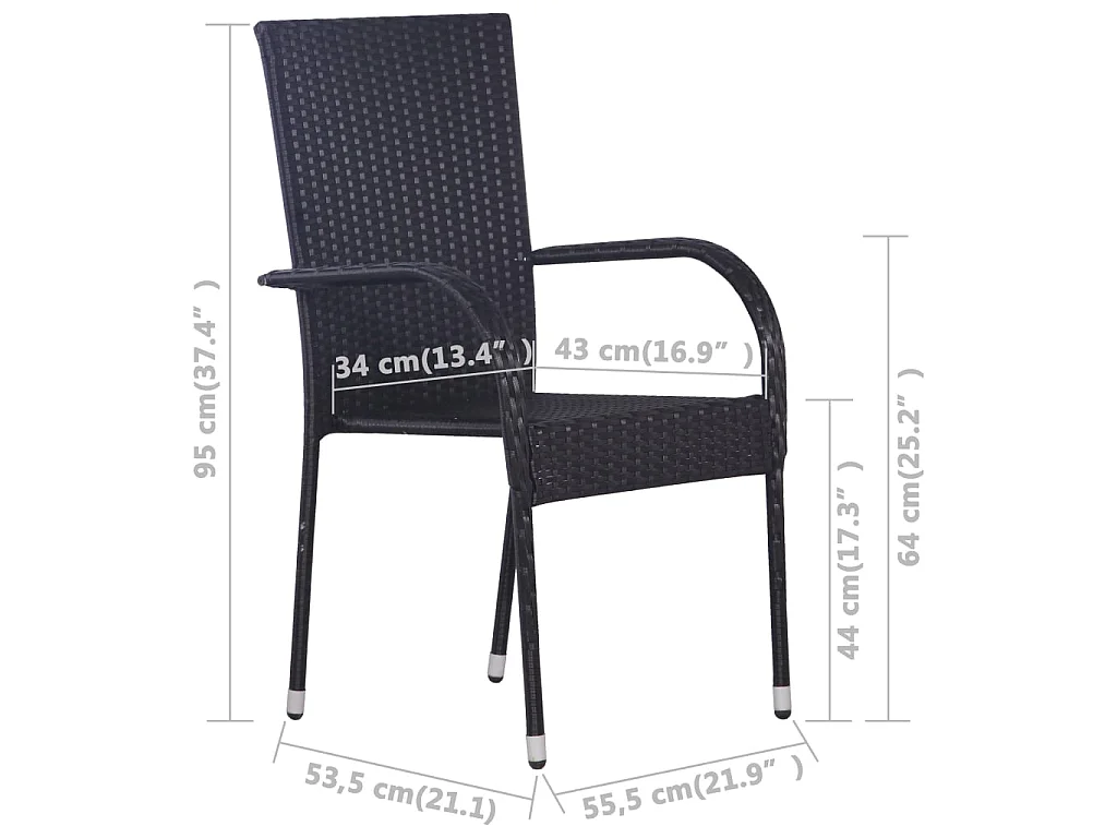 Chaises empilables d'extérieur 6 pcs Résine tressée Noir SEF29944
