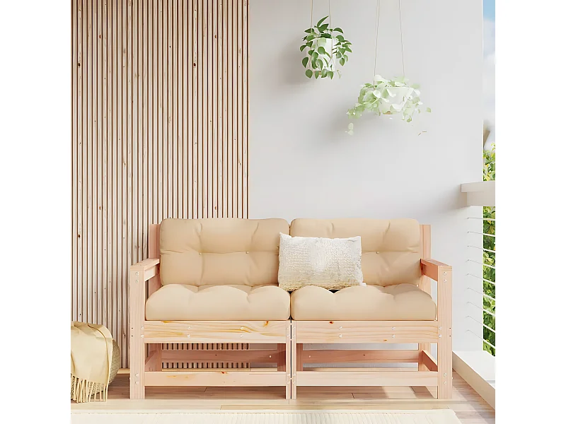 Sillones de jardín con cojines 2 uds madera maciza de pino ES99030