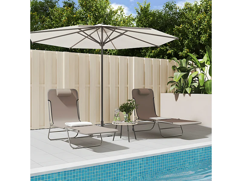 Chaises longues pliables 2 pcs marron textilène et acier PEWV85014