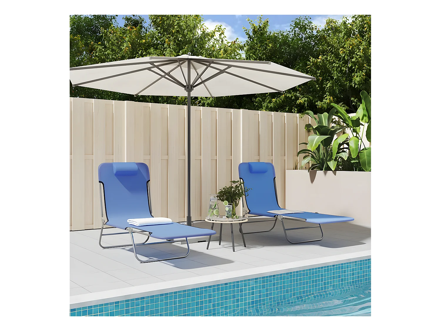 Chaises longues pliables 2 pcs bleu textilène et acier PEWV96500