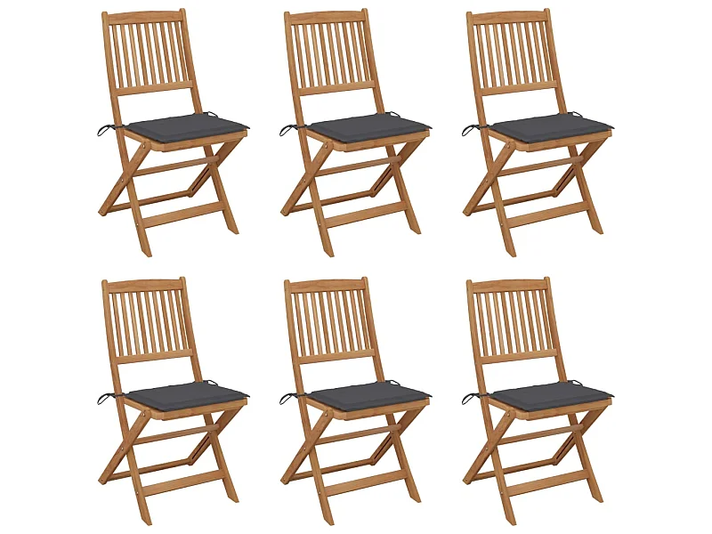Cadeiras de jardim dobráveis c/ almofadões 6 pcs acácia maciça PT191149