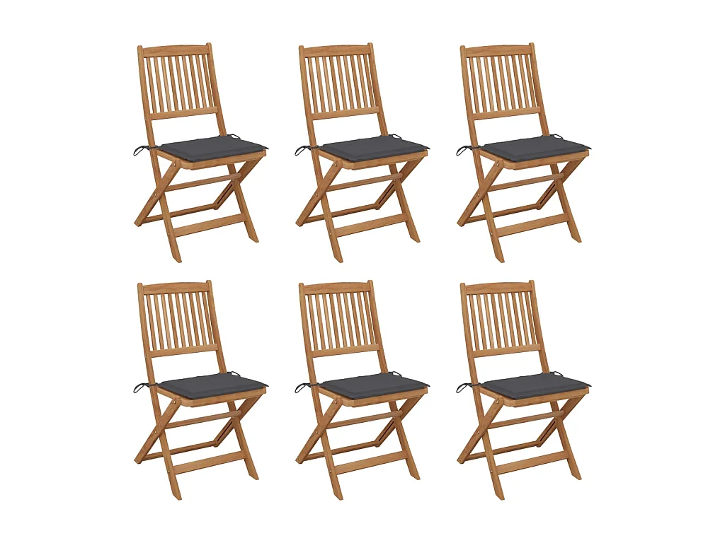 Chaises pliables de jardin 6 pcs avec coussins Bois d'acacia SEF31842