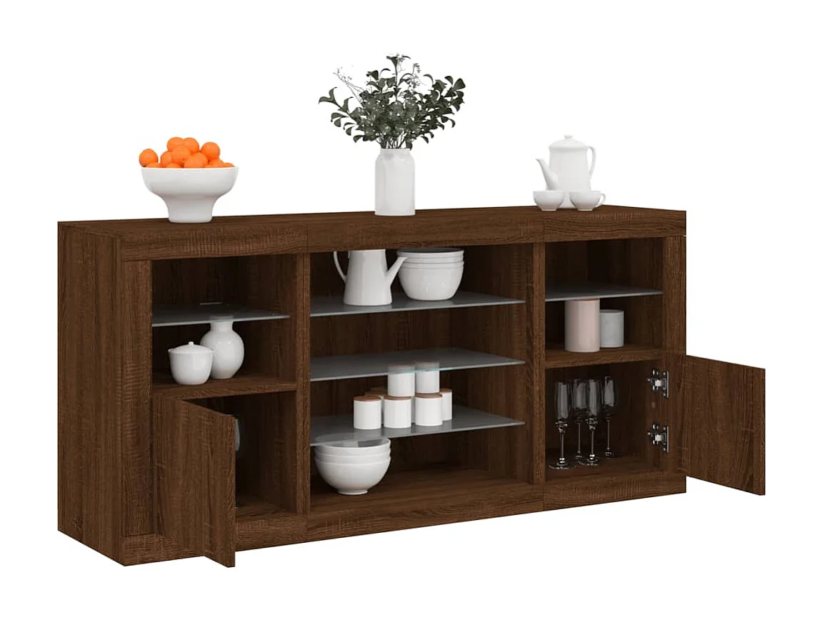 Sideboard Braun Anrichte mit LED-Leuchten Eichen-Optik 142,5x37x67 cm -RM67518
