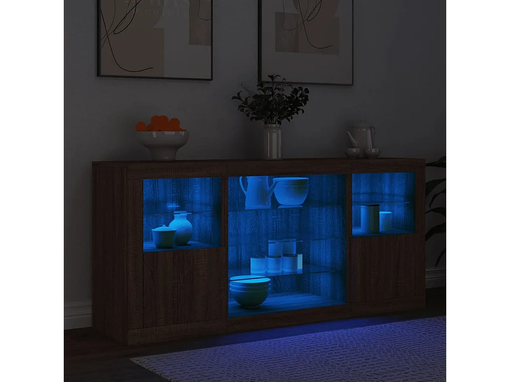 Sideboard Braun Anrichte mit LED-Leuchten Eichen-Optik 142,5x37x67 cm -RM67518