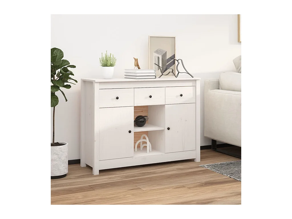 Sideboard Weiß Anrichte 100x35x74,5 cm Massivholz Kiefer -RM10450