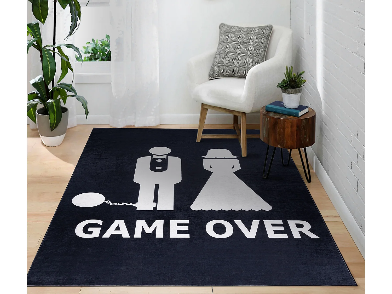 Tapis lavable BAMBINO 2104 'Game over' mariage, enterrement de vie de  160x220 cm