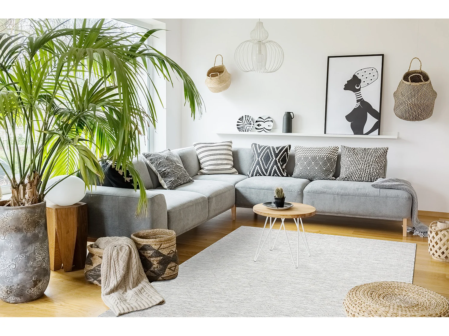 Tapis SIZAL PATIO 3077 diamants tissé à plat gris / beige 117x170 cm