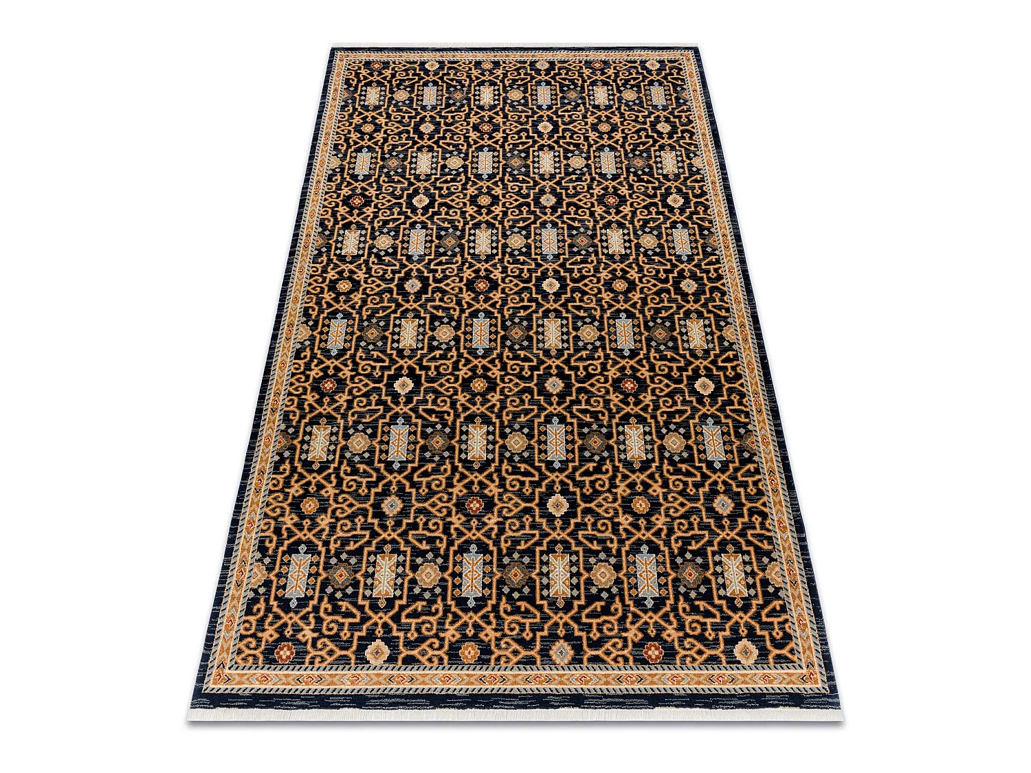 Tapis KESHAN franges, oriental classique 7680/53511 beige / bleu fonc� 120x145 cm