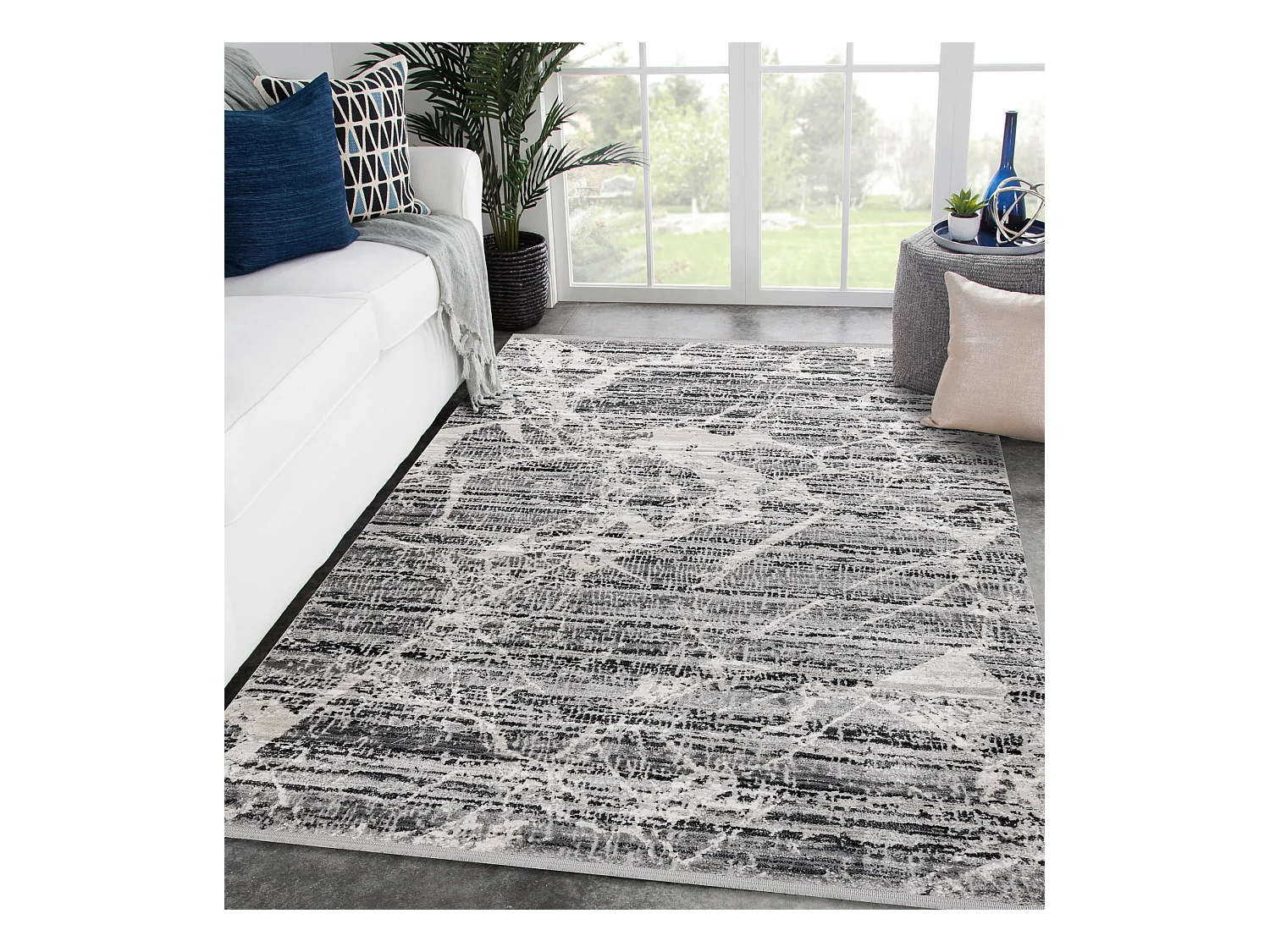 Tapis TULS structural, franges 51322 moderne, Marbre gris / ivoire 280x370 cm