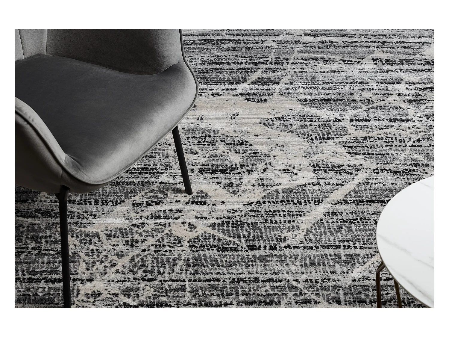 Tapis TULS structural, franges 51322 moderne, Marbre gris / ivoire 280x370 cm