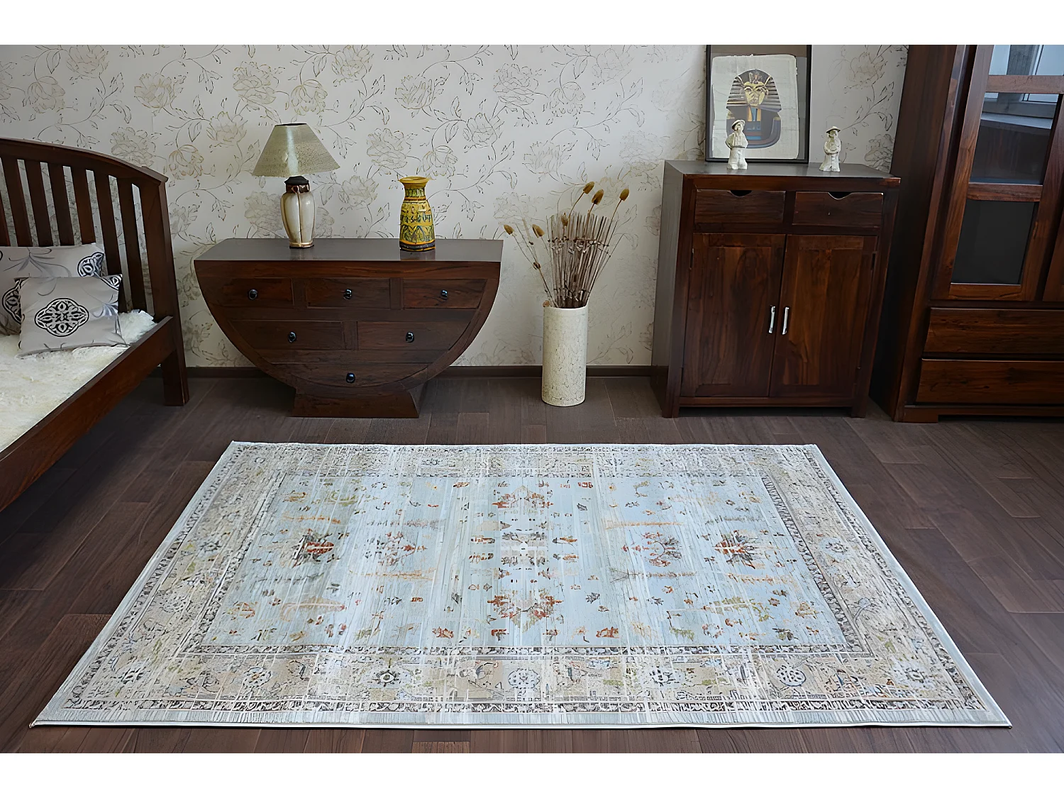 Tapete ARGENT - W7039 Flores Azul / Creme 133x190 cm