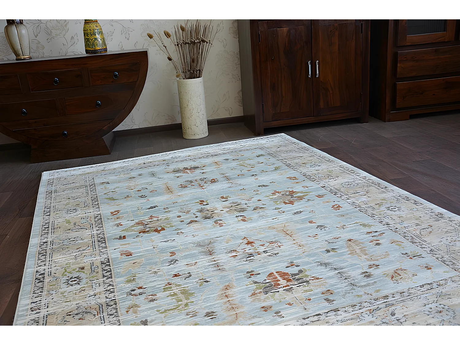 Tapete ARGENT - W7039 Flores Azul / Creme 133x190 cm