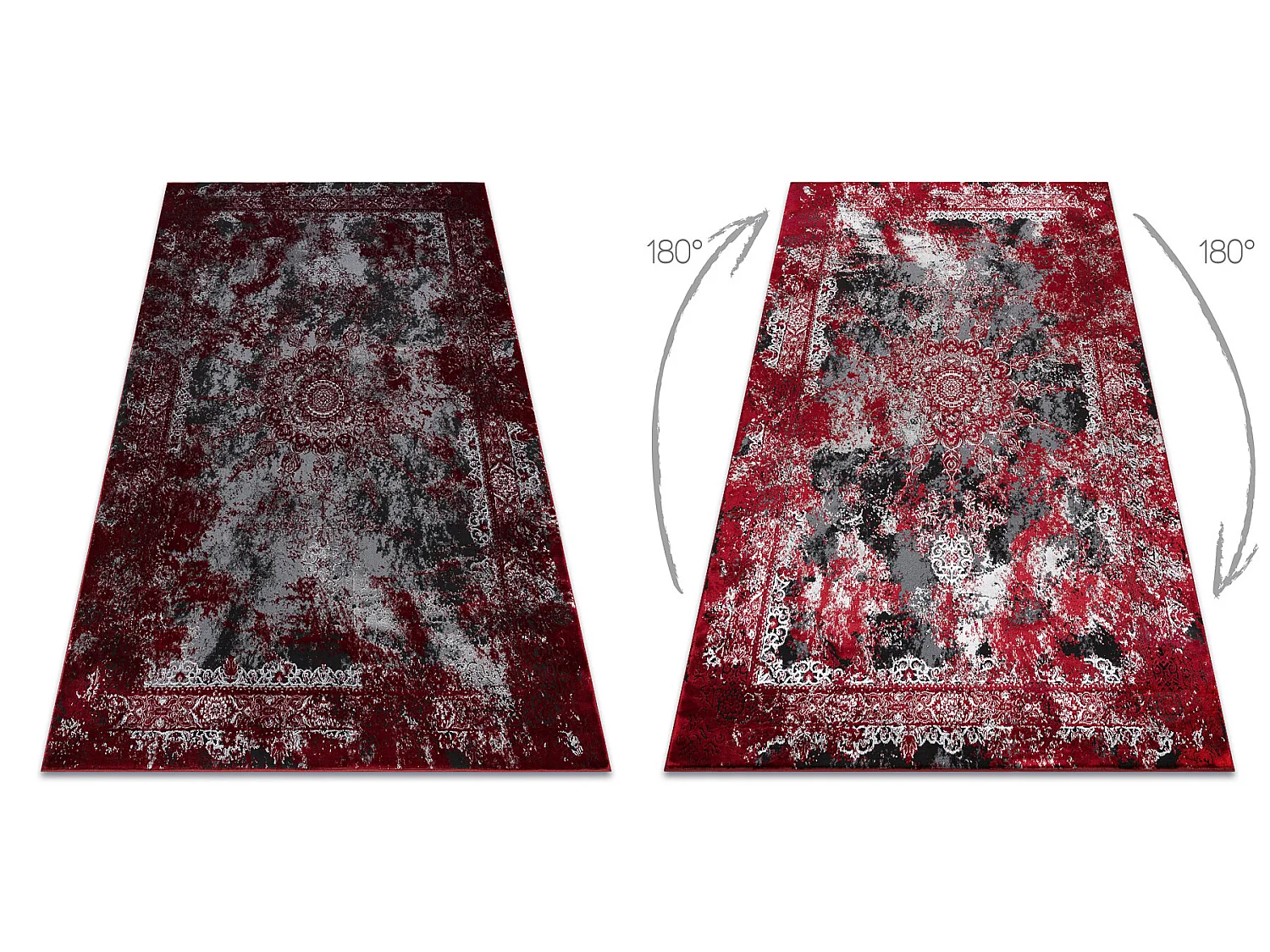 Tapis VINCI 1407 moderne Rosette vintage - Structural rouge / anthraci 180x270 cm