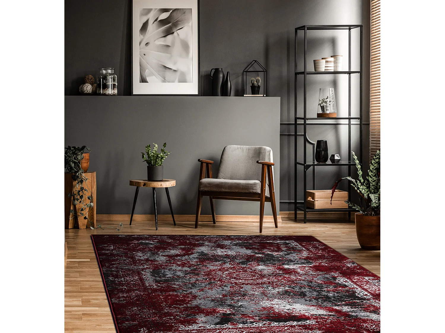 Tapis VINCI 1407 moderne Rosette vintage - Structural rouge / anthraci 180x270 cm