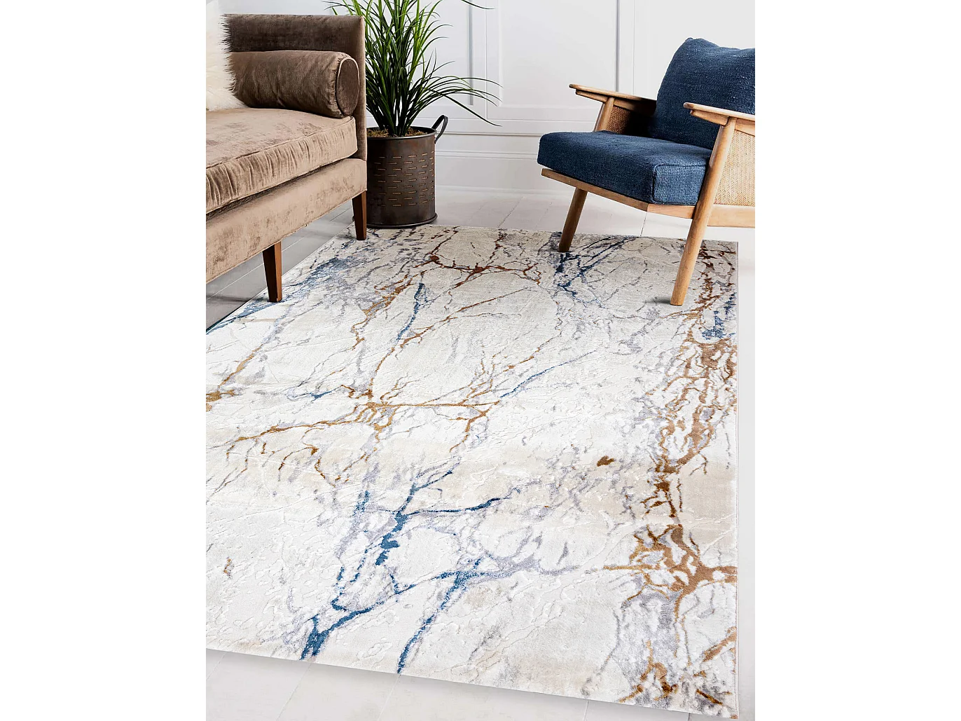 Tapis ACRYLIQUE ELITRA 9962 Marbre vintage ivoire / bleu 240x350 cm