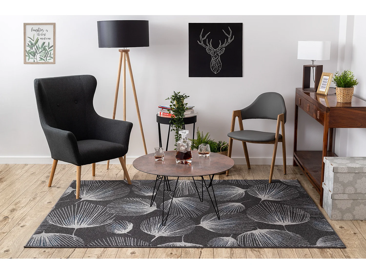 Tapijt HEOS 78545 anthracytkleuring / blauw VEER, Pluim ,  190x270 cm