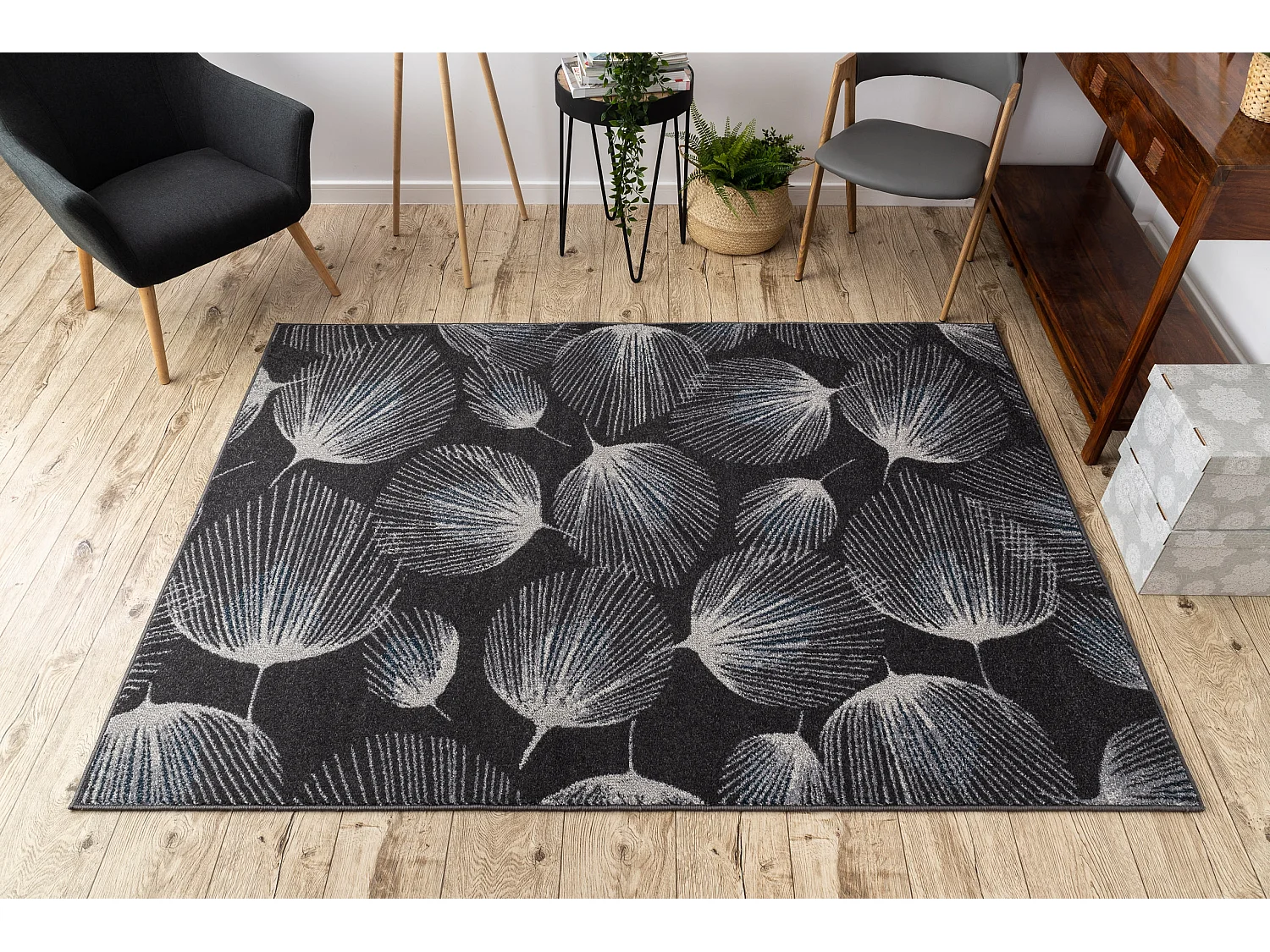 Tapijt HEOS 78545 anthracytkleuring / blauw VEER, Pluim ,  190x270 cm