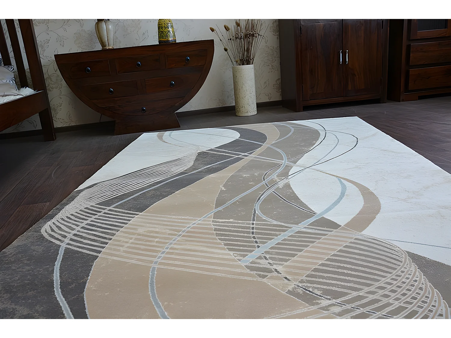 Tapis ARGENT - W4807 Vagues Crème et Marron 160x220 cm