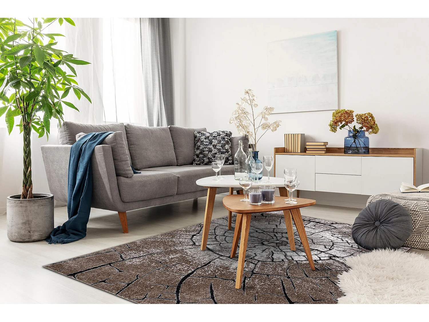 Tapijt modern COZY 8875 Wood, boomstam - Structureel, twee poolhoogte  160x220 cm