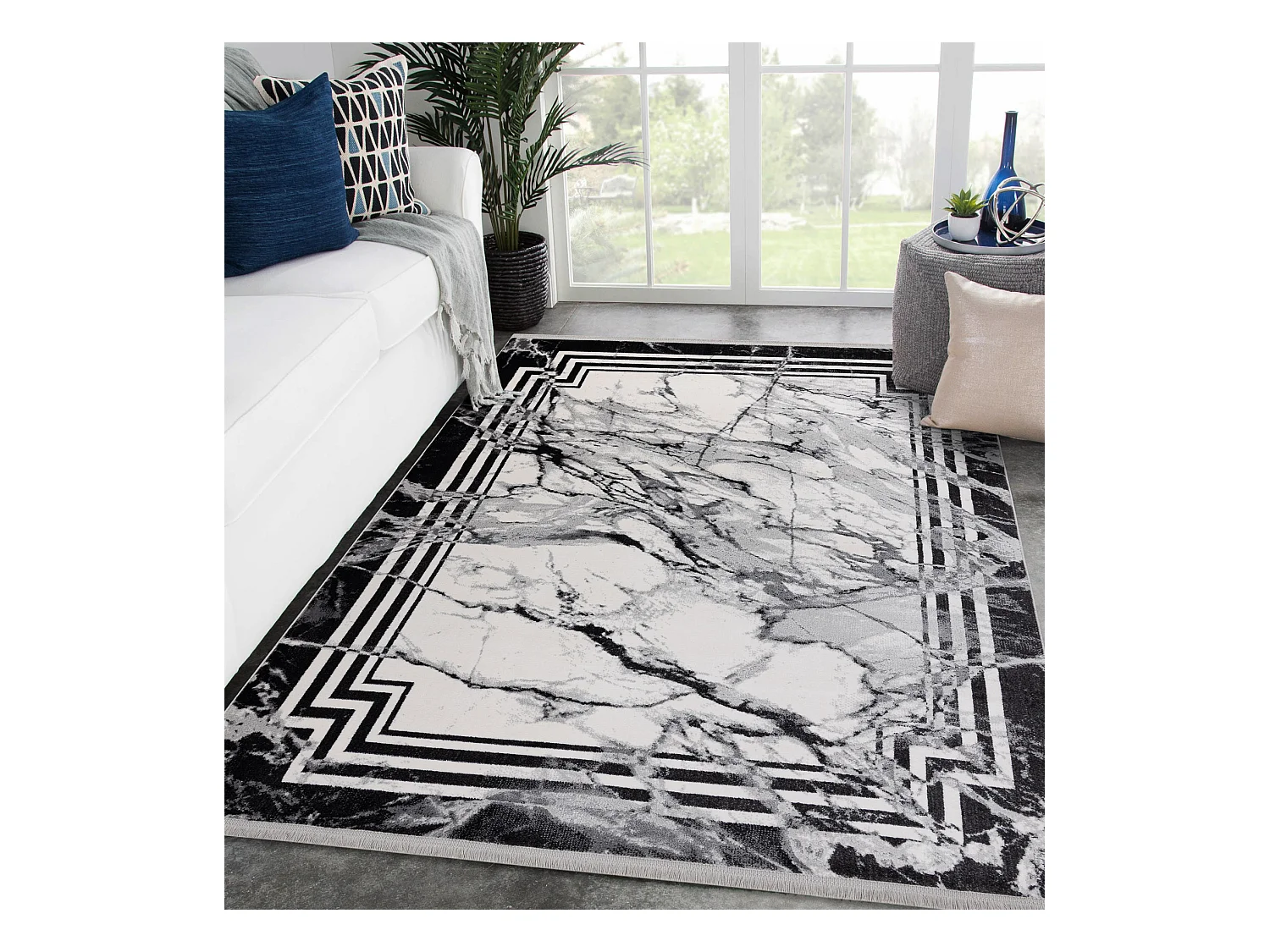 Tapis TULS structural, franges  51210 moderne, Marbre anthracite 280x370 cm