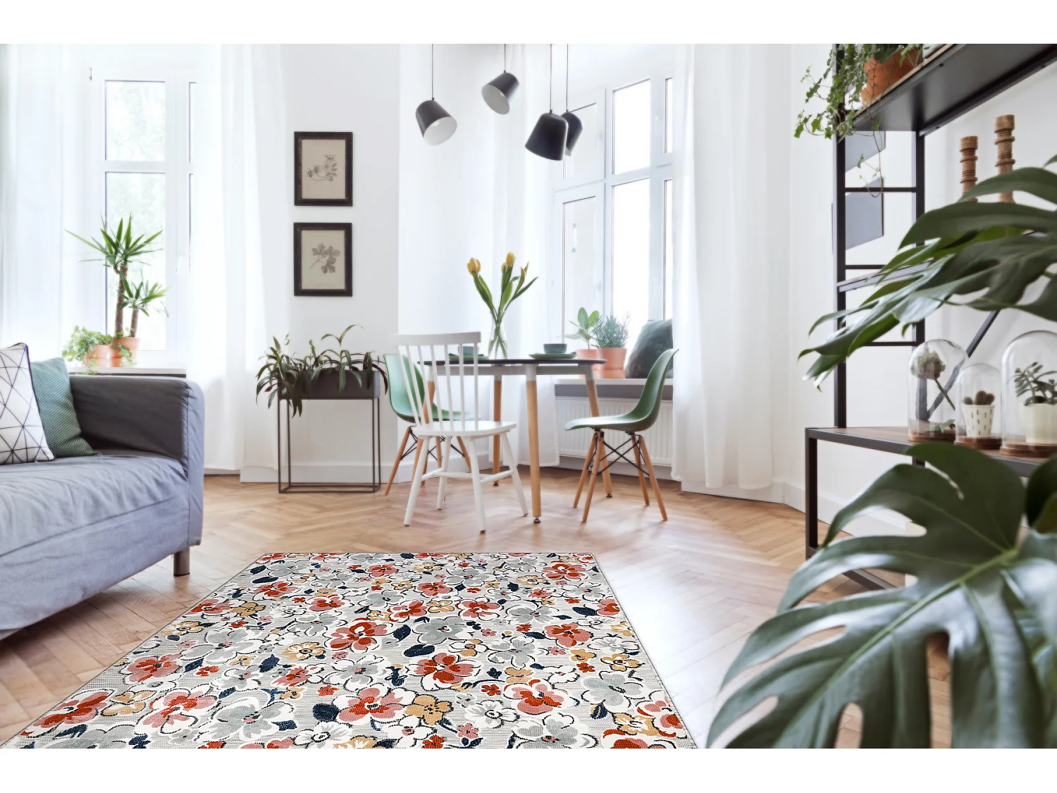 Tapijt Structural BOTANIC 65239 bloemen, plat geweven op het balkon, t 78x150 cm