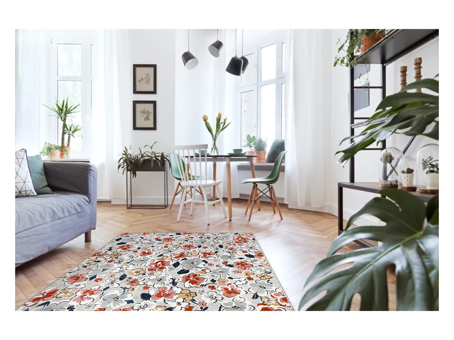 Tapis Structurel BOTANIC 65239 fleurs, tissé à plat sur balcon, terr 78x150 cm