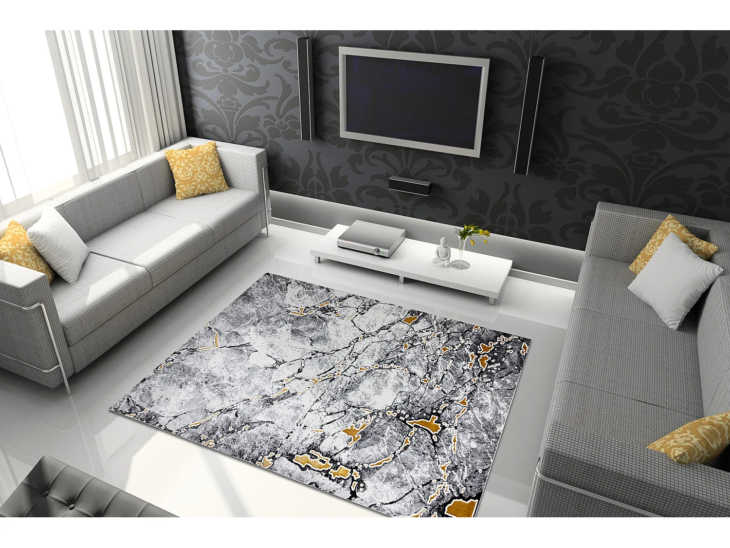 Tapis GLOSS moderne  528A 58 Marbre, calcul, élégant, glamour Ivoire 280x370 cm