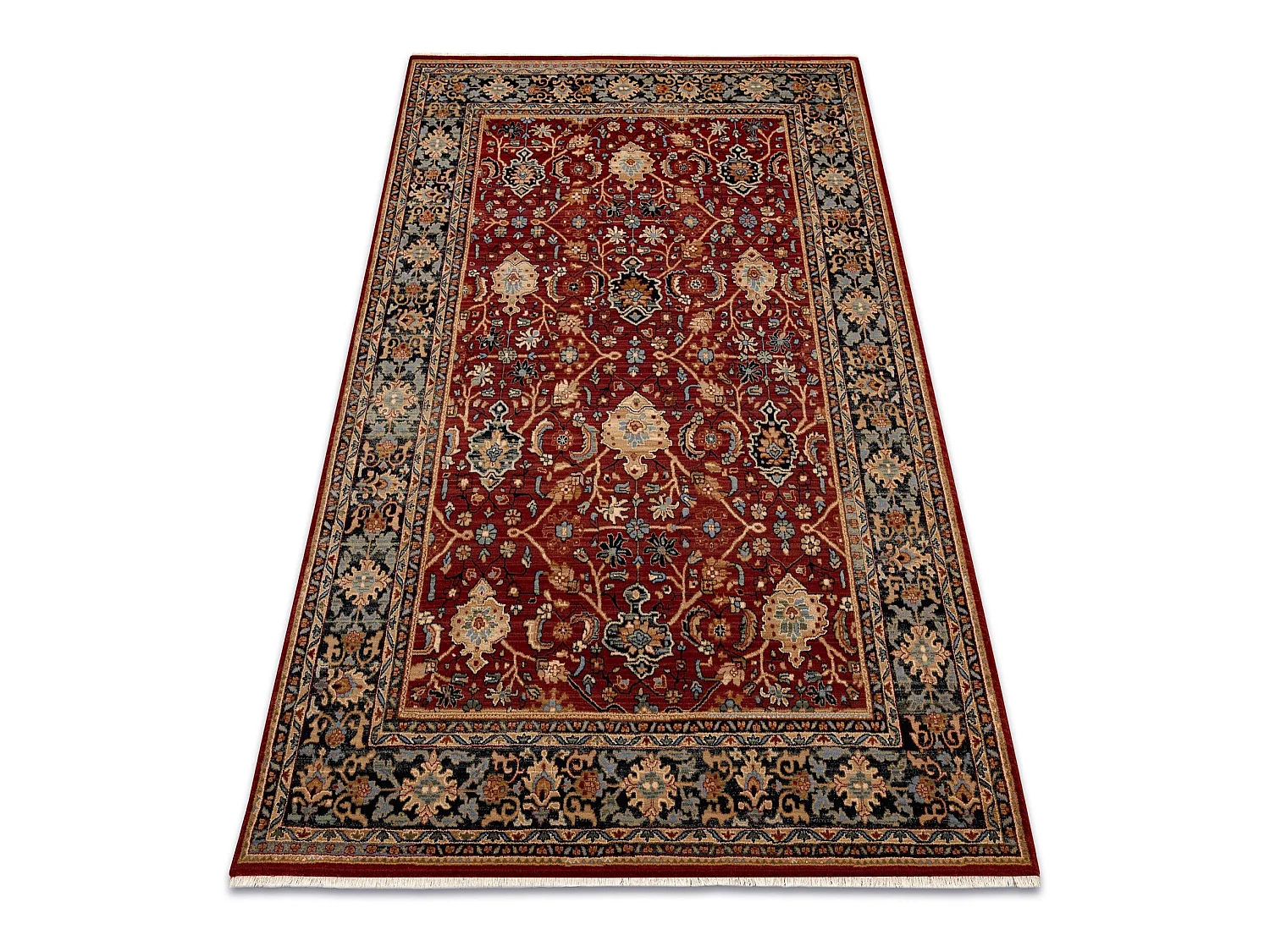 Tapis KESHAN franges, oriental classique 7522/53588 beige / bordeaux / 120x145 cm