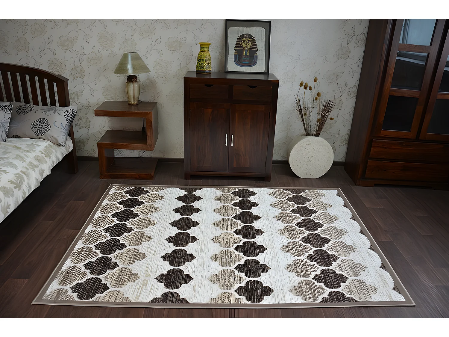Tapis ACRYLIQUE YAZZ 3766 Beige Foncé/Marron Trèfle Marocain Trellis 160x220 cm