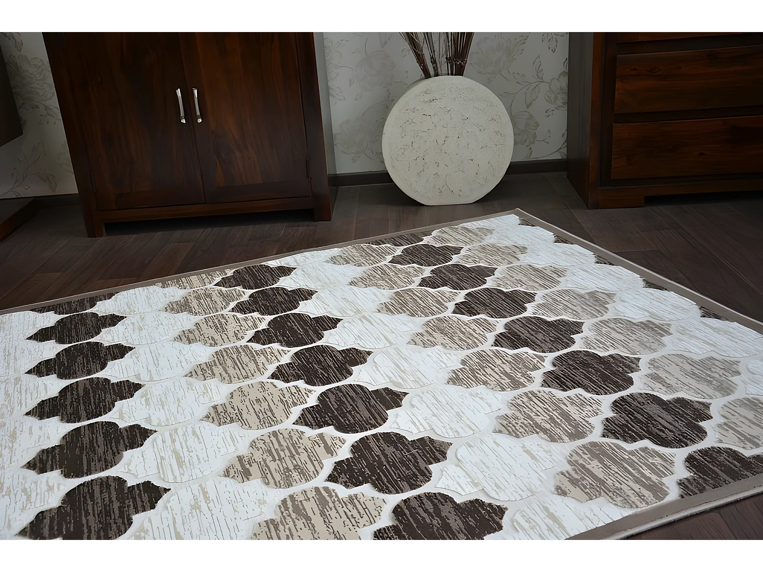 Tapis ACRYLIQUE YAZZ 3766 Beige Foncé/Marron Trèfle Marocain Trellis 160x220 cm
