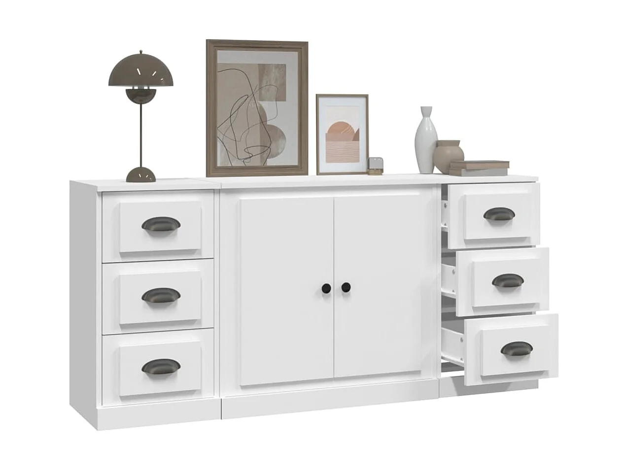 Sideboards im 3er-Set Lowboards Weiß Holzwerkstoff -RM44436