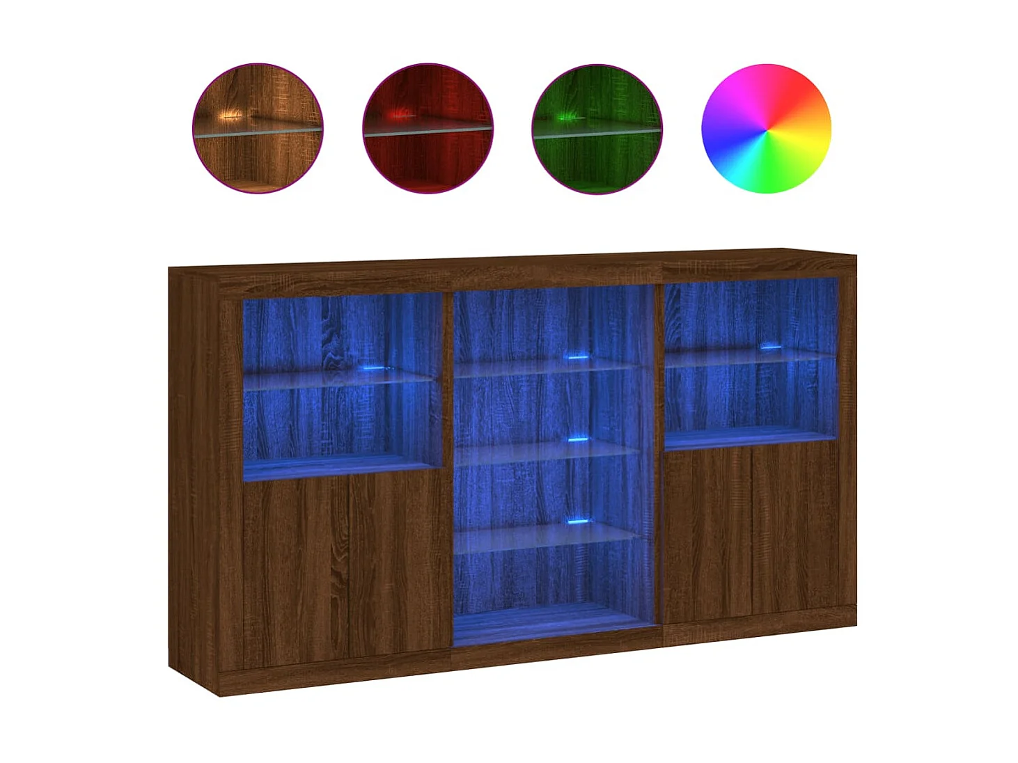 Sideboard Braun Anrichte mit LED-Leuchten Eichen-Optik 181,5x37x100 cm -RM69736