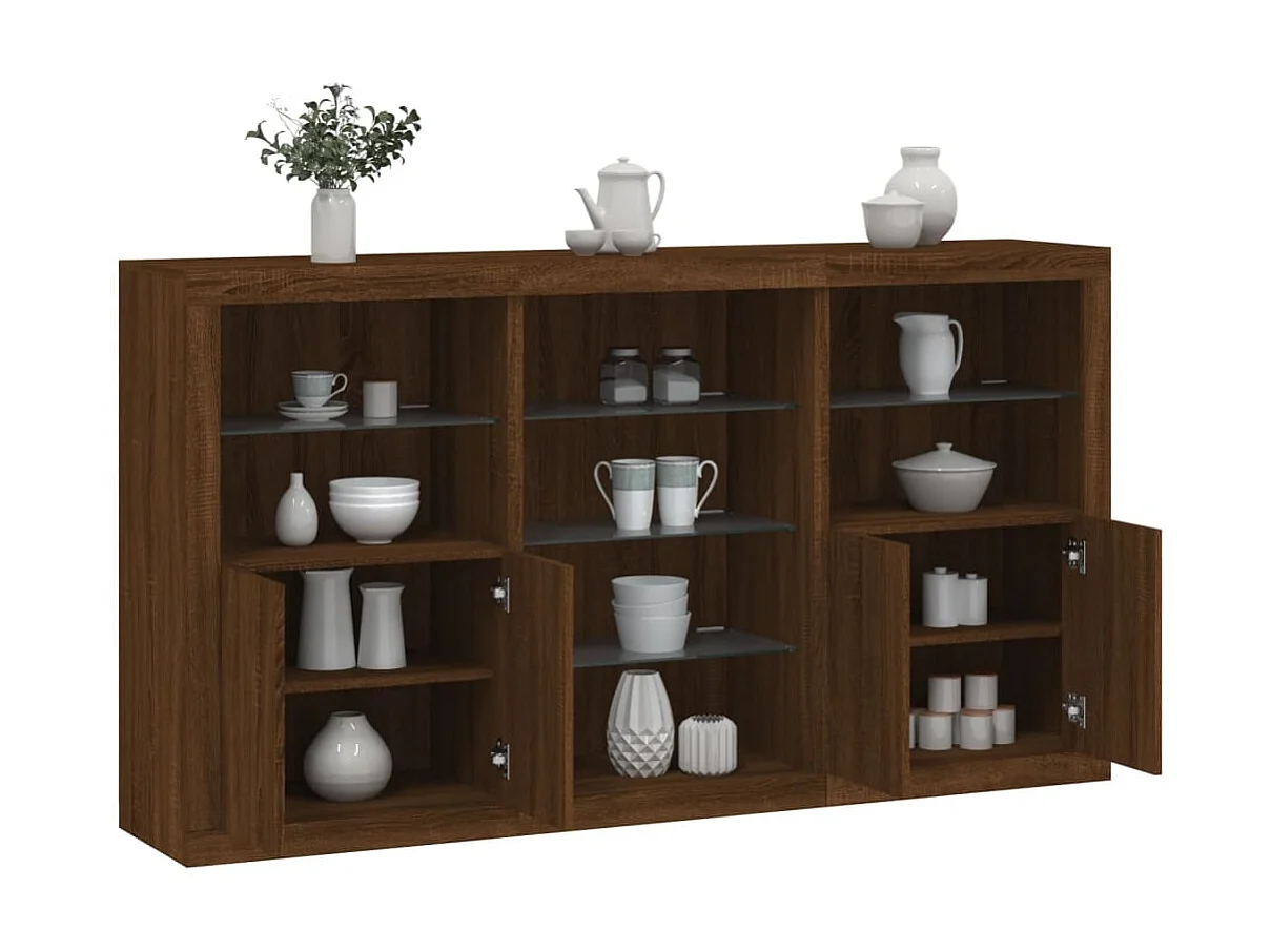 Sideboard Braun Anrichte mit LED-Leuchten Eichen-Optik 181,5x37x100 cm -RM69736