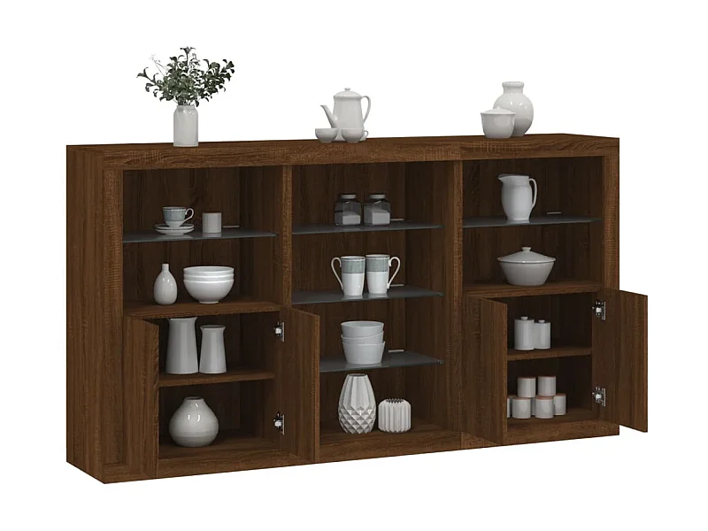 Sideboard Braun Anrichte mit LED-Leuchten Eichen-Optik 181,5x37x100 cm -RM69736