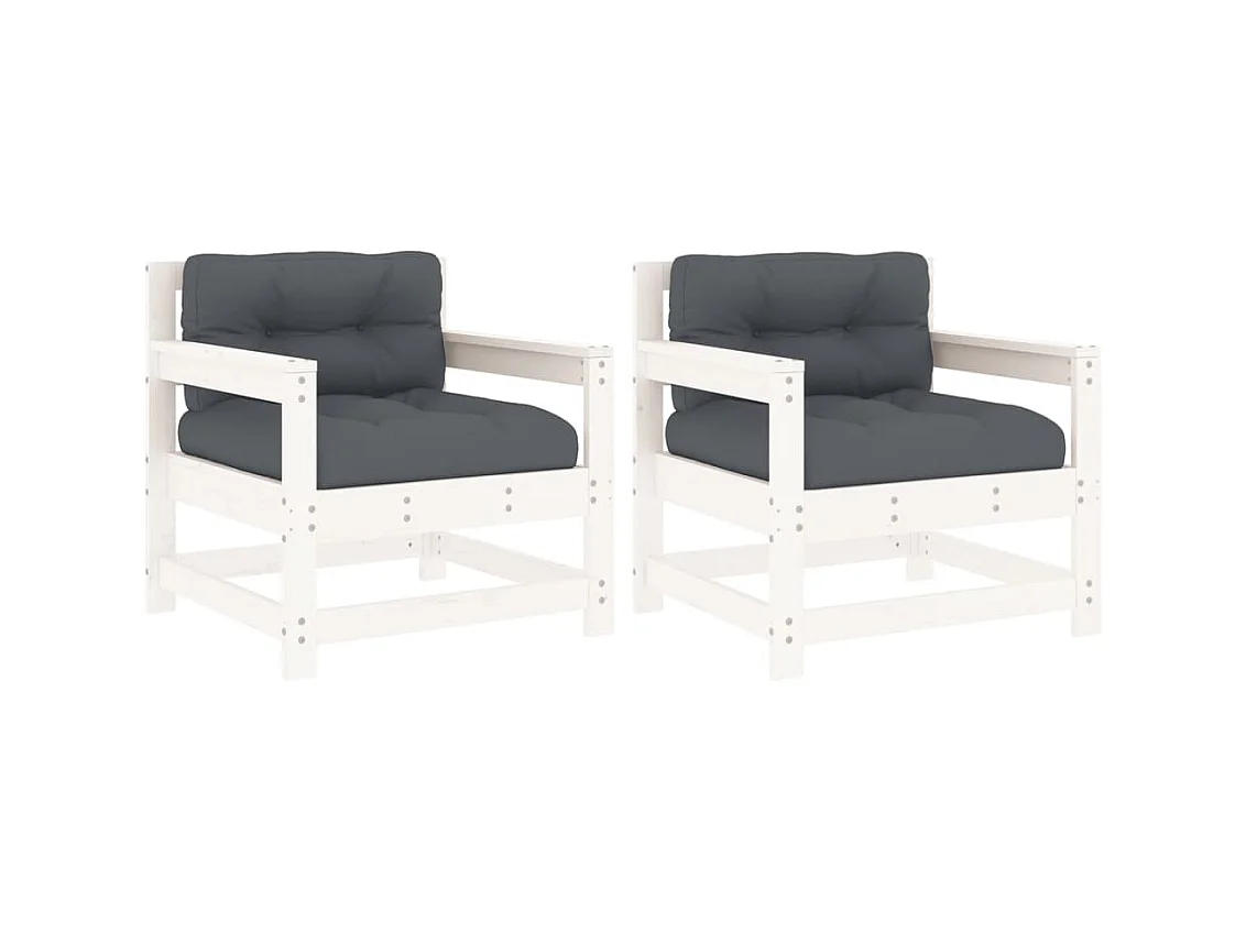 lot de 2 Chaises de jardin avec coussins blanc bois de pin massif PWRS80545