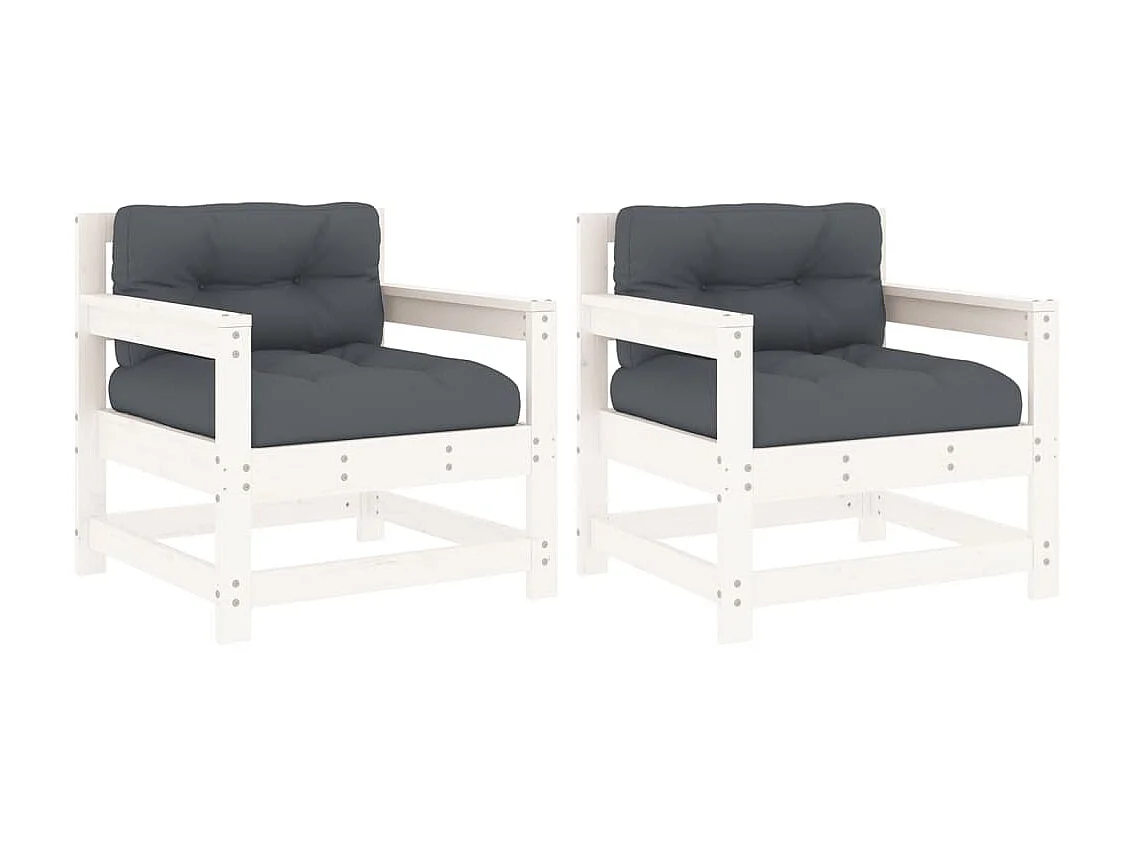 lot de 2 Chaises de jardin avec coussins blanc bois de pin massif PWRS80545