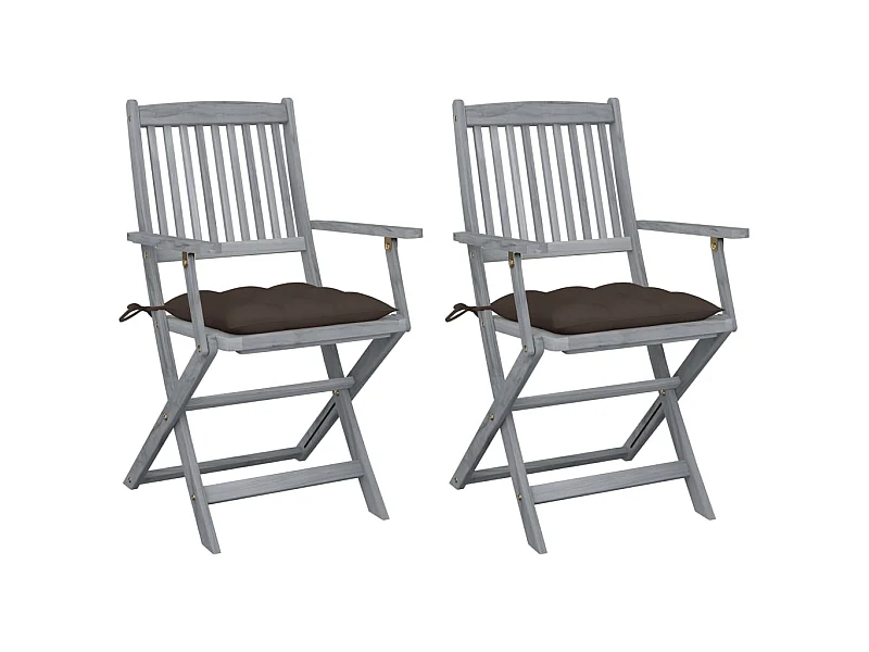 Chaises pliables d'extérieur 2 pcs avec coussins Bois d'acacia SEF36805