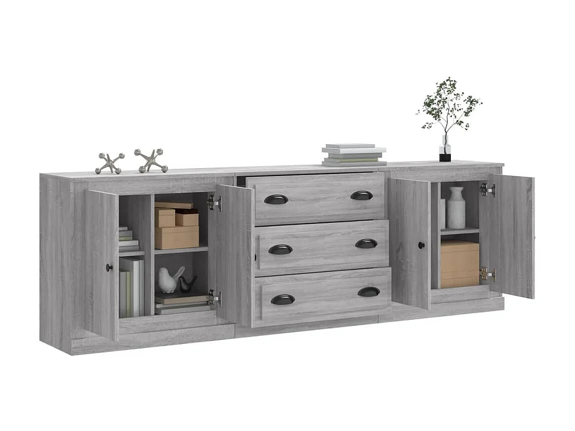 Sideboards Grau im 3er-Set Anrichten Sonoma Holzwerkstoff -RM42832