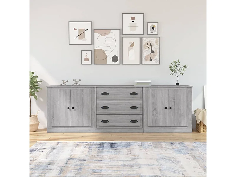 Sideboards Grau im 3er-Set Anrichten Sonoma Holzwerkstoff -RM42832
