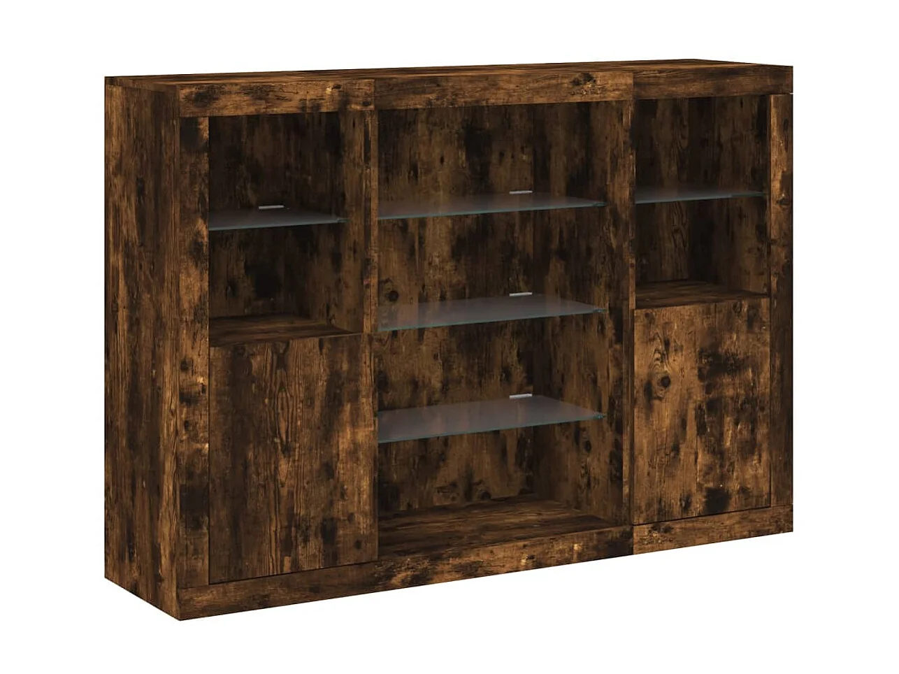 Sideboards mit LED-Leuchten im 3er-Set Anrichten Räuchereiche Holzwerkstoff -RM23270